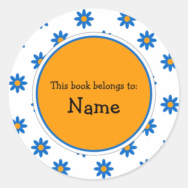 Book Plate with cute flower design Classic Round Sticker (Front)