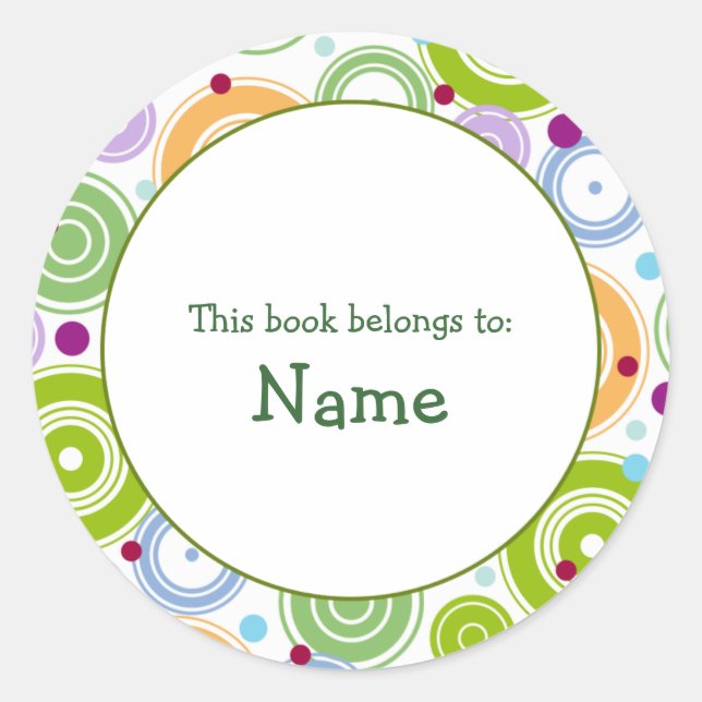 Book plate with retro design - customisable classic round sticker (Front)