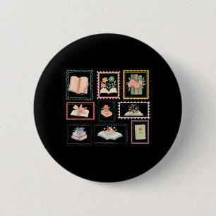 Book Postage Stamp Bookish Stamp Reading Lover 6 Cm Round Badge