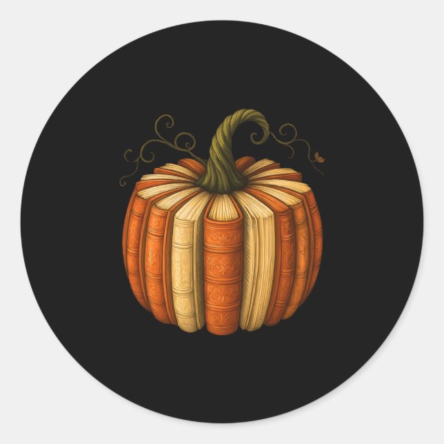Book Pumpkin Fall Halloween Teacher Librarians Boo Classic Round Sticker (Front)