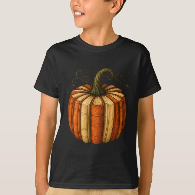Book Pumpkin Fall Halloween Teacher Librarians Boo T-Shirt (Front)