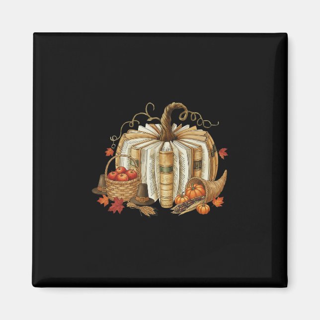 Book Pumpkin Fall Reading Thanksgiving Teacher Lib Magnet (Front)