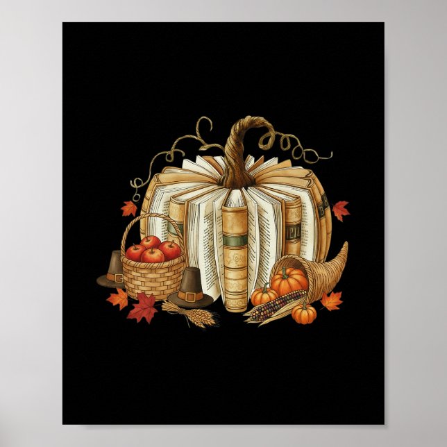 Book Pumpkin Fall Reading Thanksgiving Teacher Lib Poster (Front)