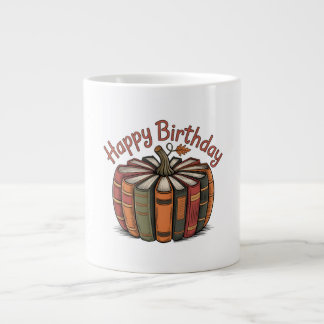 Book Pumpkin Happy Birthday Large Coffee Mug