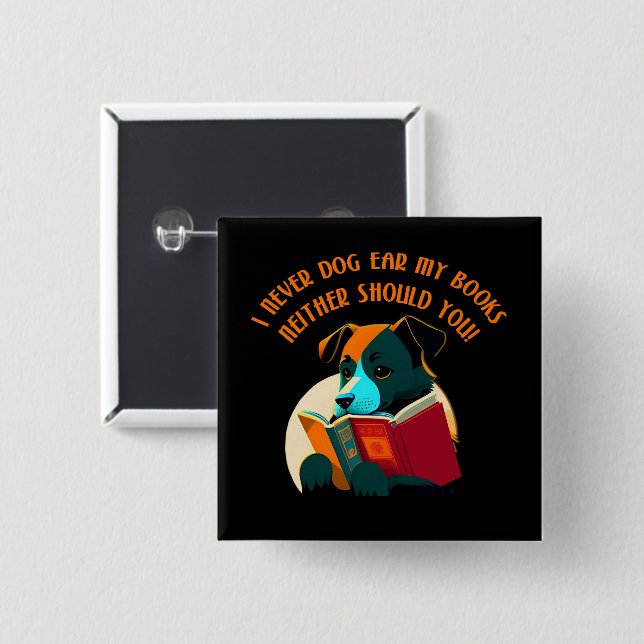 Book Puppy Dog Ear Humour 15 Cm Square Badge (Front & Back)
