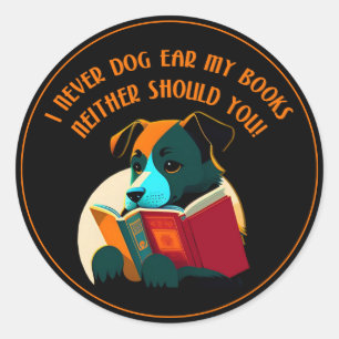 Book Puppy Dog Ear Humour Classic Round Sticker