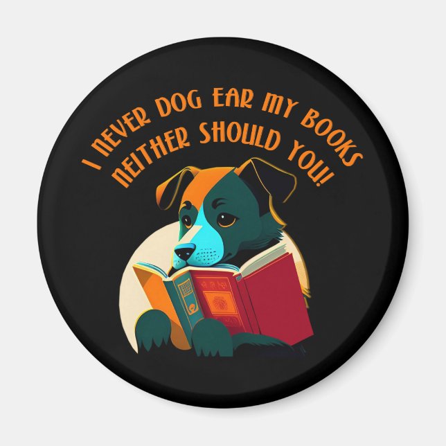 Book Puppy Dog Ear Humour Magnet (Front)
