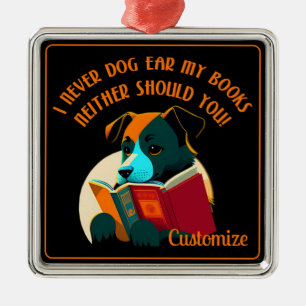 Book Puppy Dog Ear Humour Metal Ornament