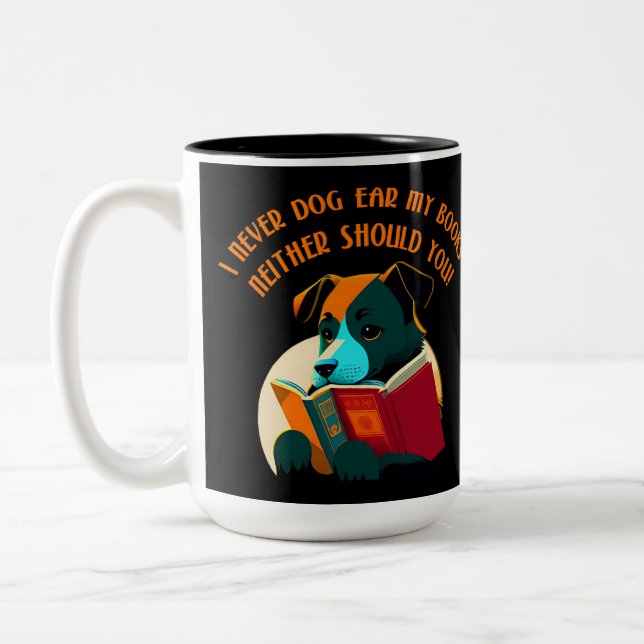 Book Puppy Dog Ear Humour Two-Tone Coffee Mug (Left)