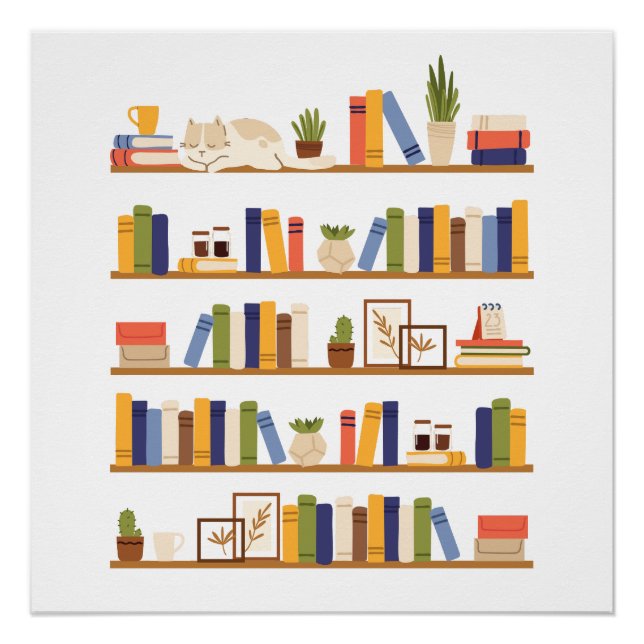 Book Reader Colour Bookshelf Library Teacher Poster (Front)