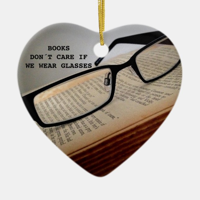 BOOK READER GLASSES POEM, BOOK LOVER CERAMIC TREE DECORATION (Front)