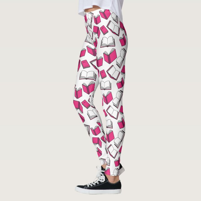 Book Reader Librarian Author Pink White Pattern Leggings (Left)