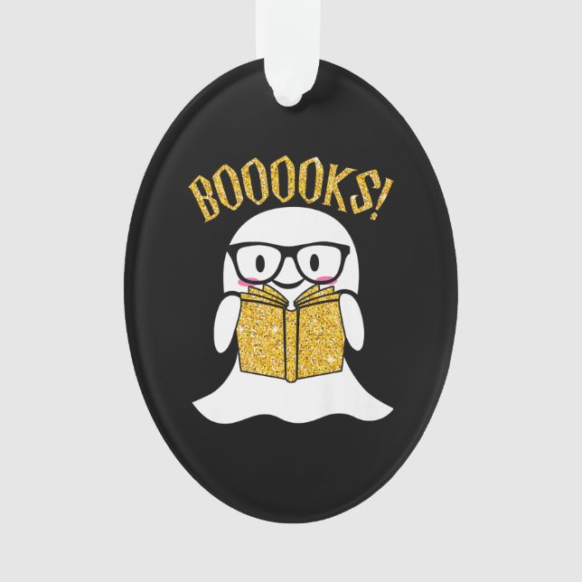 book reader nerd halloween ghost reading book gift ornament (Front)