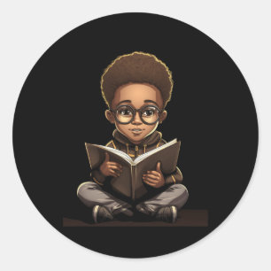 Book Reading Afro African American Reader Bookworm Classic Round Sticker