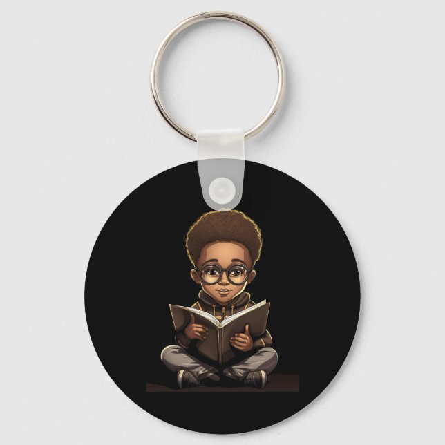 Book Reading Afro African American Reader Bookworm Key Ring (Front)