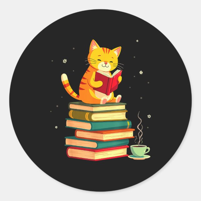 Book Reading Cat Fall Christmas For Men Women Kids Classic Round Sticker (Front)