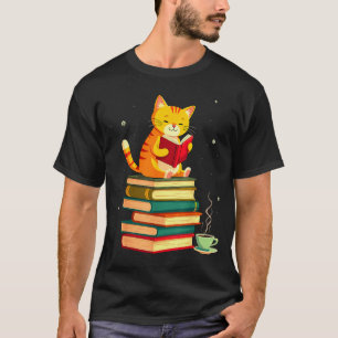 Book Reading Cat Fall Christmas For Men Women Kids T-Shirt
