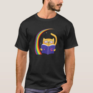 Book Reading Cat Rainbow Teacher Librarian Cute T-Shirt