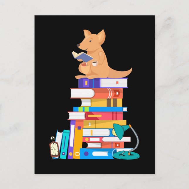 Book Reading Kangaroo Tea Coffee Kawaii Bookworm Postcard (Front)