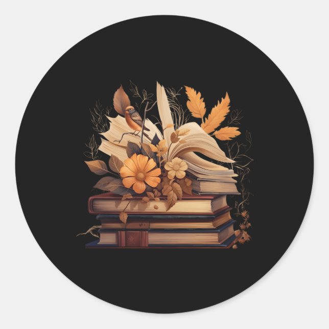 Book Reading Library Flowers Classic Round Sticker (Front)