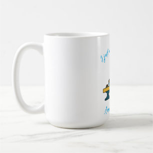 Book reading monster in a cafe coffee mug