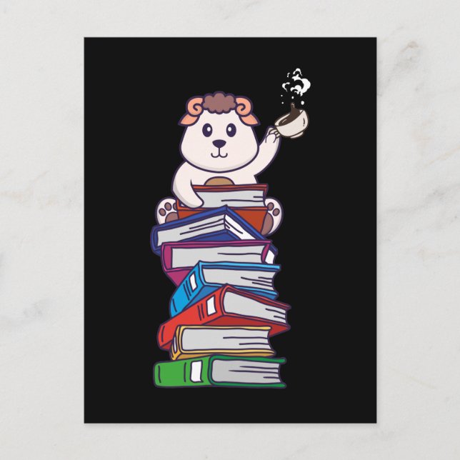 Book Reading Ram Sheep Tea Coffee Kawaii Bookworm Postcard (Front)