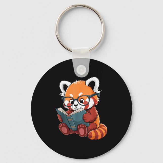 Book reading red panda reader animal cute red key ring (Front)