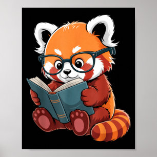 Book reading red panda reader animal cute red poster