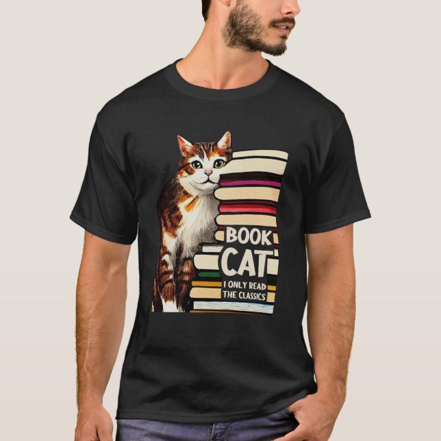 Book Reading Studying Cat Reader Kitten T-Shirt (Front)