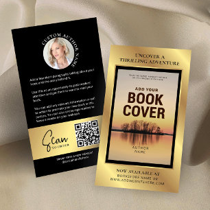 Book Release Author Photo Marketing Black & Gold Business Card