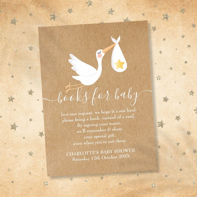 Book Request Baby Shower Stork Gold Star Rustic Enclosure Card (Book Request Baby Shower Stork Gold Star Rustic Enclosure Card)