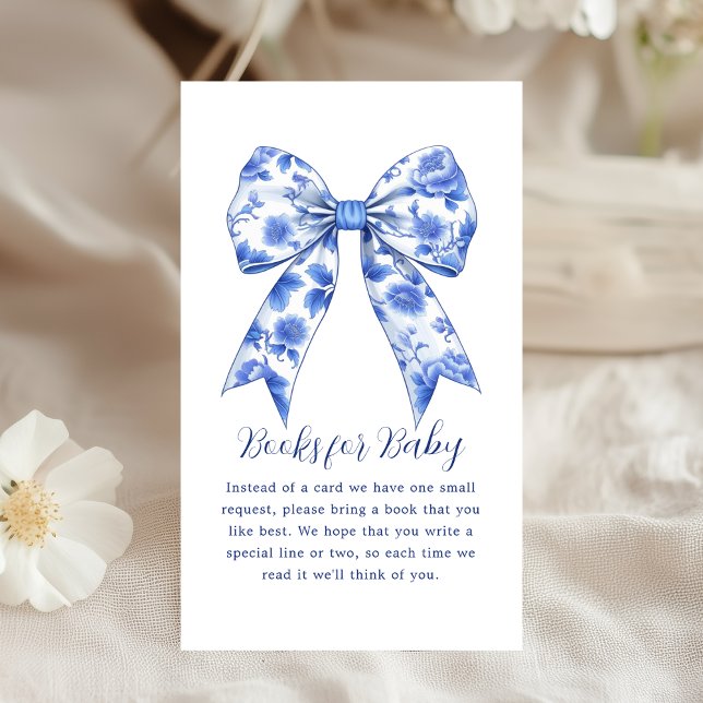 Book Request | Blue Chinoiserie Bow Baby Shower  Enclosure Card (Creator Uploaded)