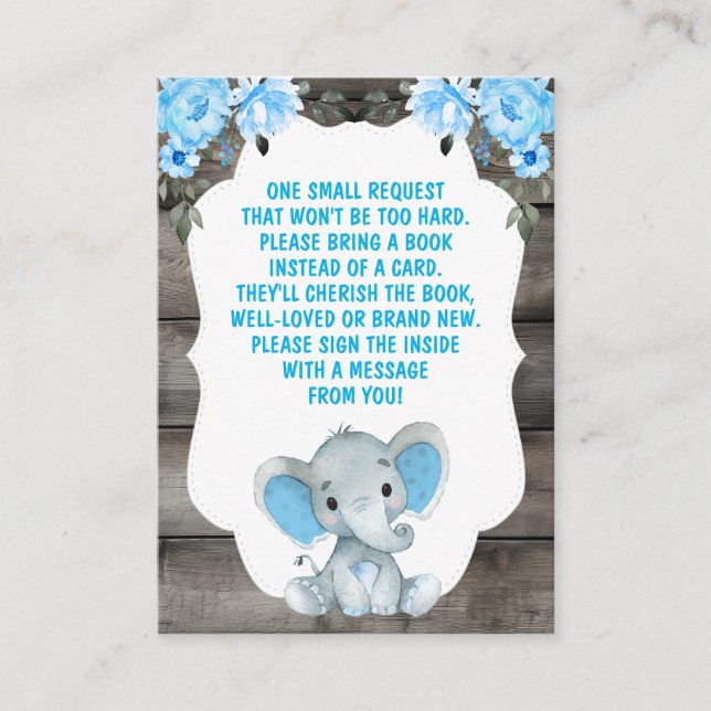 Book Request Boy Elephants Shower Blue Ticket Enclosure Card (Front)
