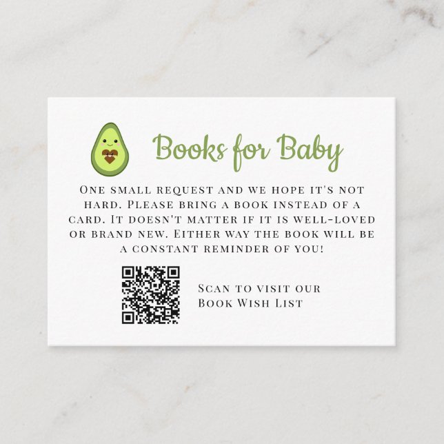 Book Request Card Avocado Baby Shower QR Code (Front)