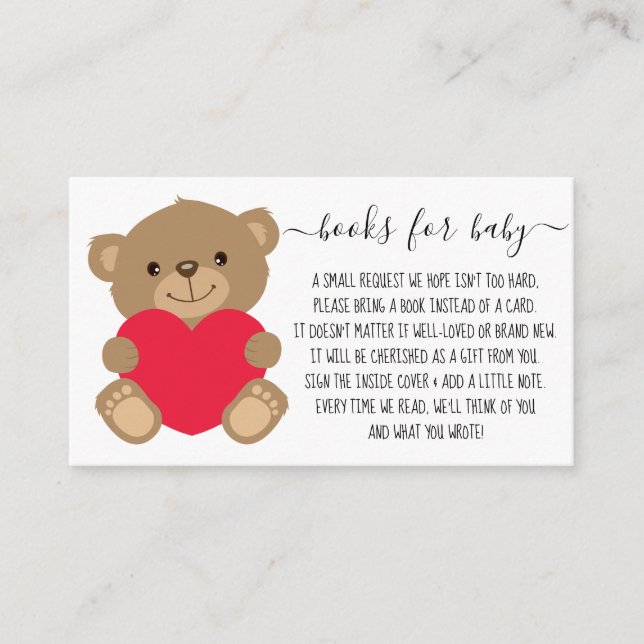 Book Request for Baby Shower Teddy Bear Hearts Enclosure Card (Front)