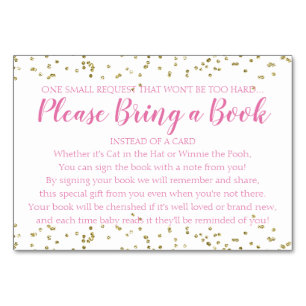 Book Request Gold Confetti Pink Girl Baby Shower Table Number