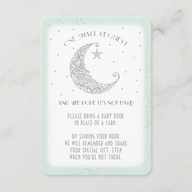 Book Request Moon Star Baby Shower Silver Mint Enclosure Card (Front)