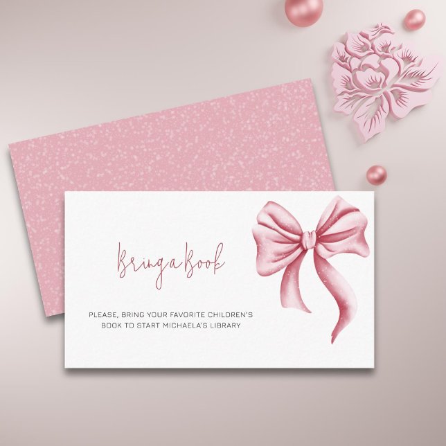 Book Request Pink Bow Baby Shower Enclosure Card (Creator Uploaded)