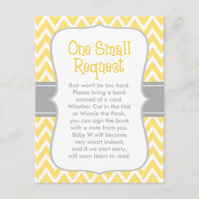 Book Request Yellow and Grey Chevron Baby Shower Enclosure Card (Front)