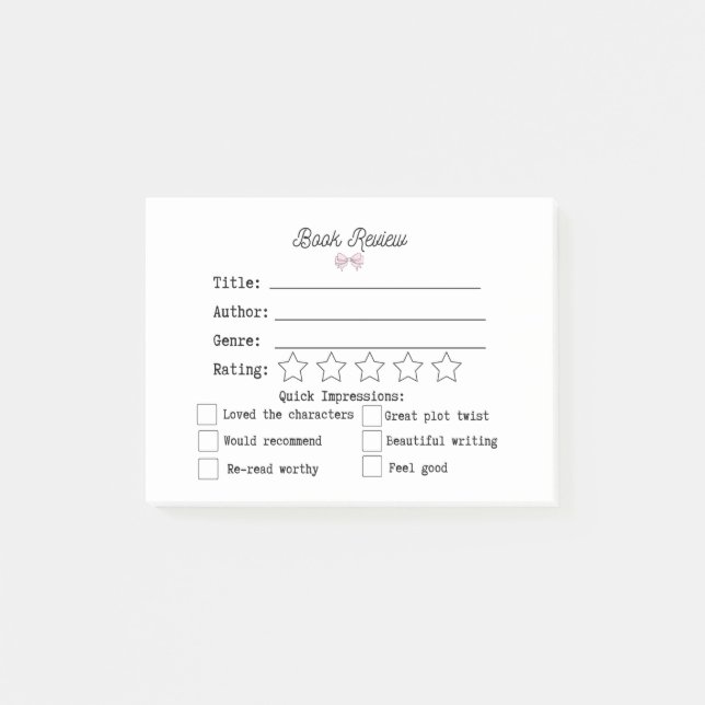 Book Review Coquette Style Post-it Notes (Front)