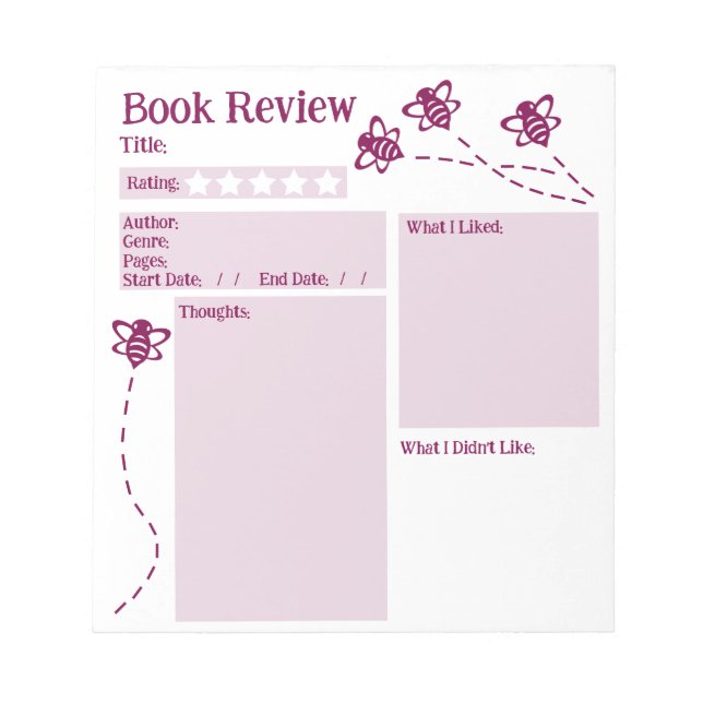 Book Review Reading Bee Notepad (Front)
