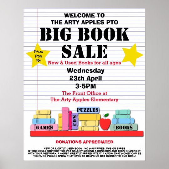 book sale PTA school fundraising poster