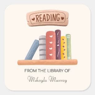 Book Shelf Personalised Bookplate Square Sticker