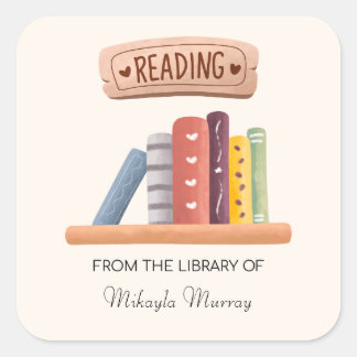 Book Shelf Personalised Bookplate Square Sticker