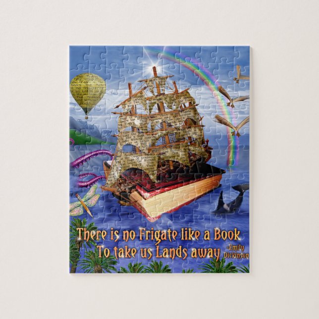 Book Ship Ocean Scene with Emily Dickinson Quote Jigsaw Puzzle (Vertical)