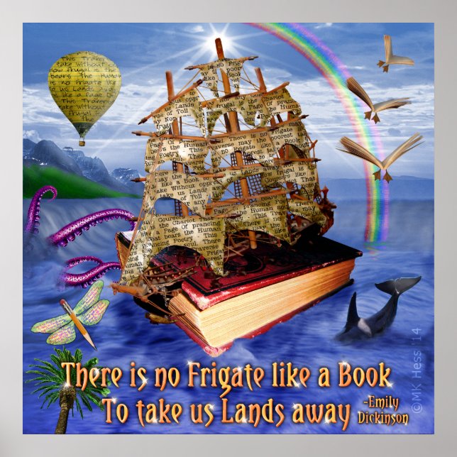 Book Ship on Ocean Emily Dickinson Quote Square Poster (Front)