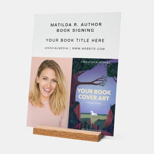 Book Signing | Author Book Launch Promotional Acrylic Sign (Angle)