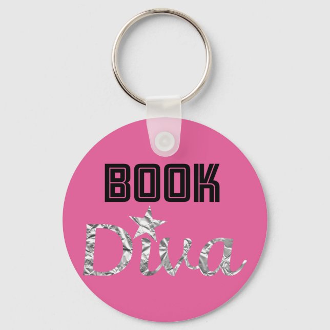 Book Silver Diva Keychain (pink) (Front)
