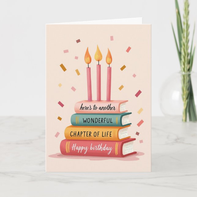 Book Stack Birthday Wish Card (Front)
