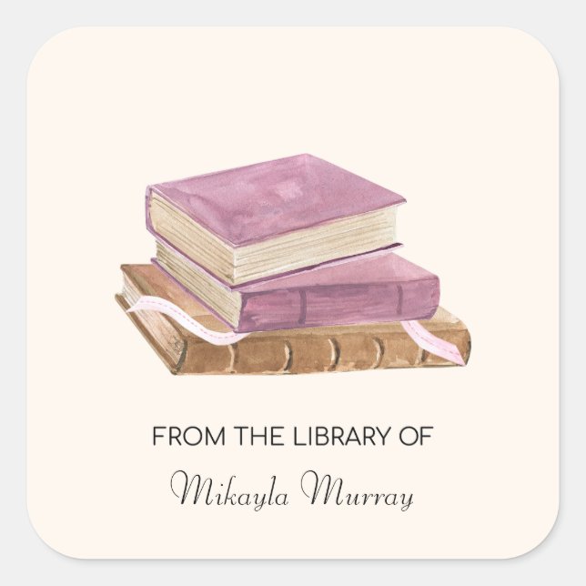 Book Stack Personalised Bookplate Square Sticker (Front)